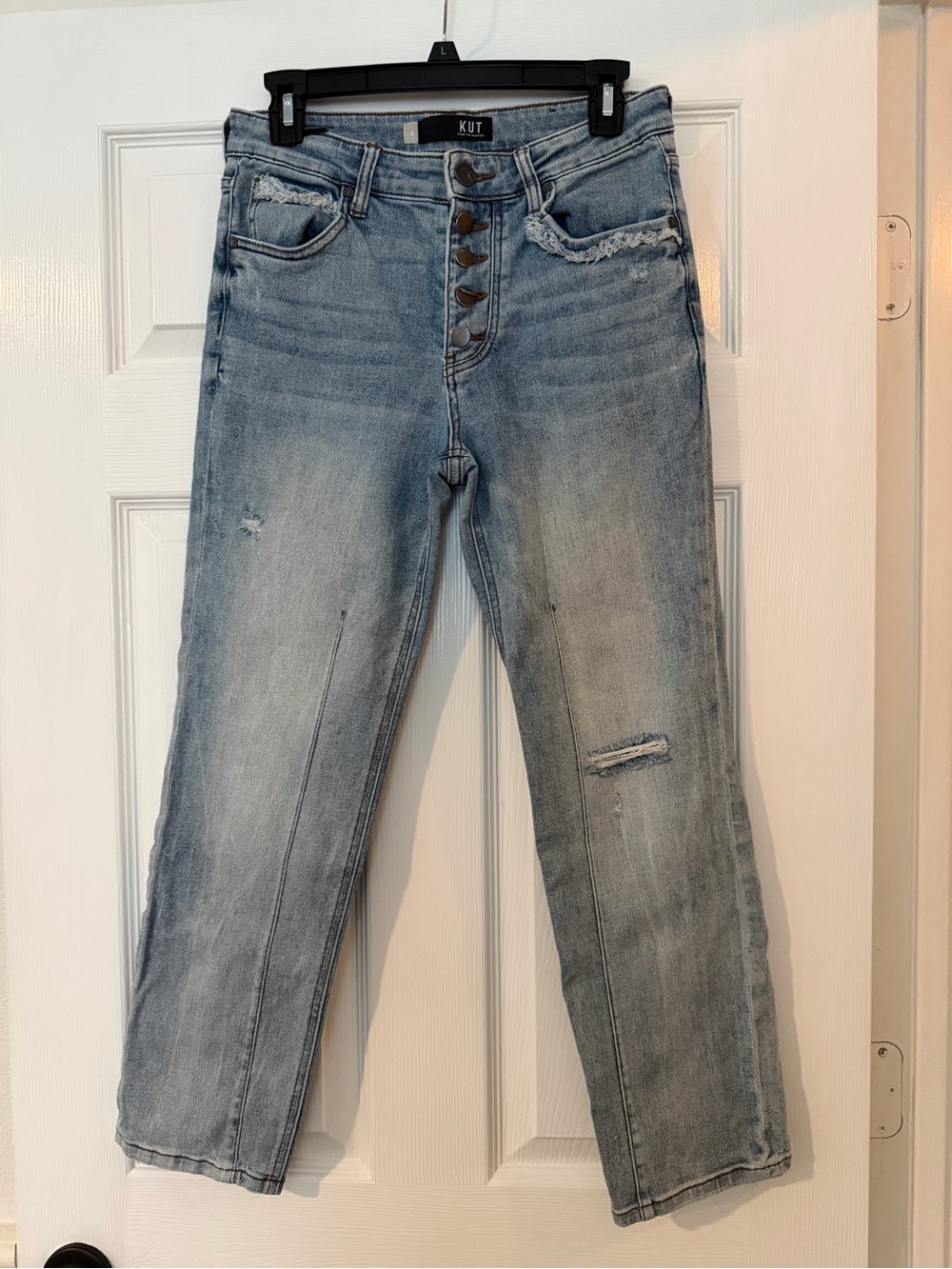 Kut from the Kloth Light Blue Straight Leg ankle High-Rise Jeans with Button-Fly